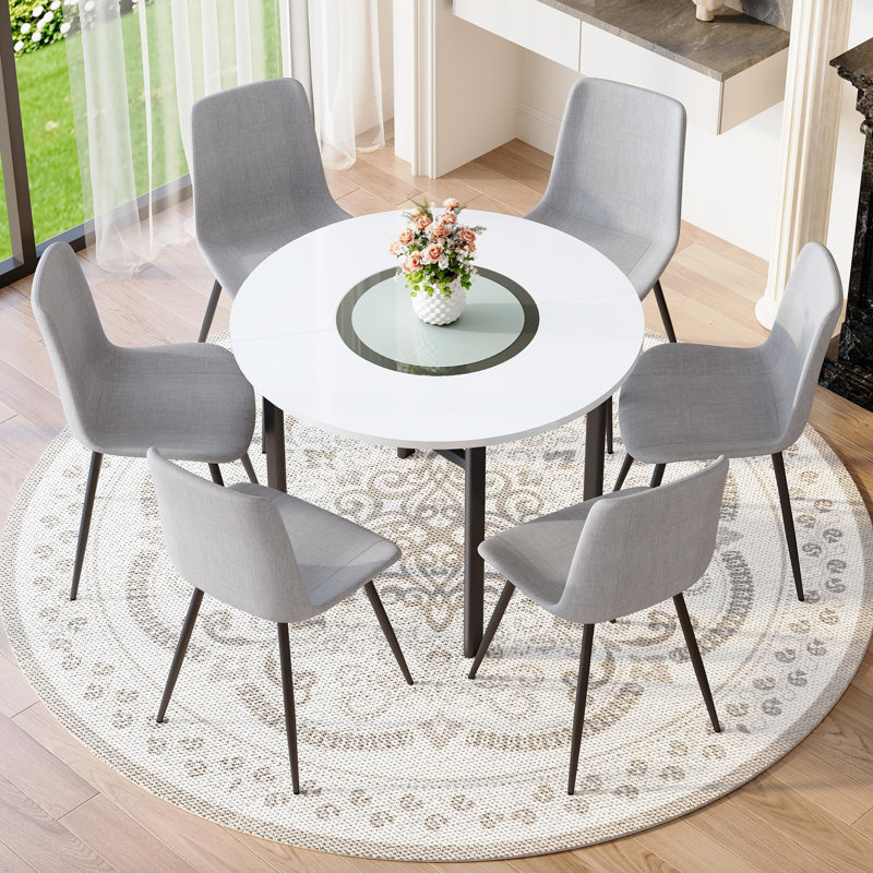Ensemble de table de salle à manger 42 po, table de cuisine en bois et chaises avec centre de rangement en verre et tablette de rangement