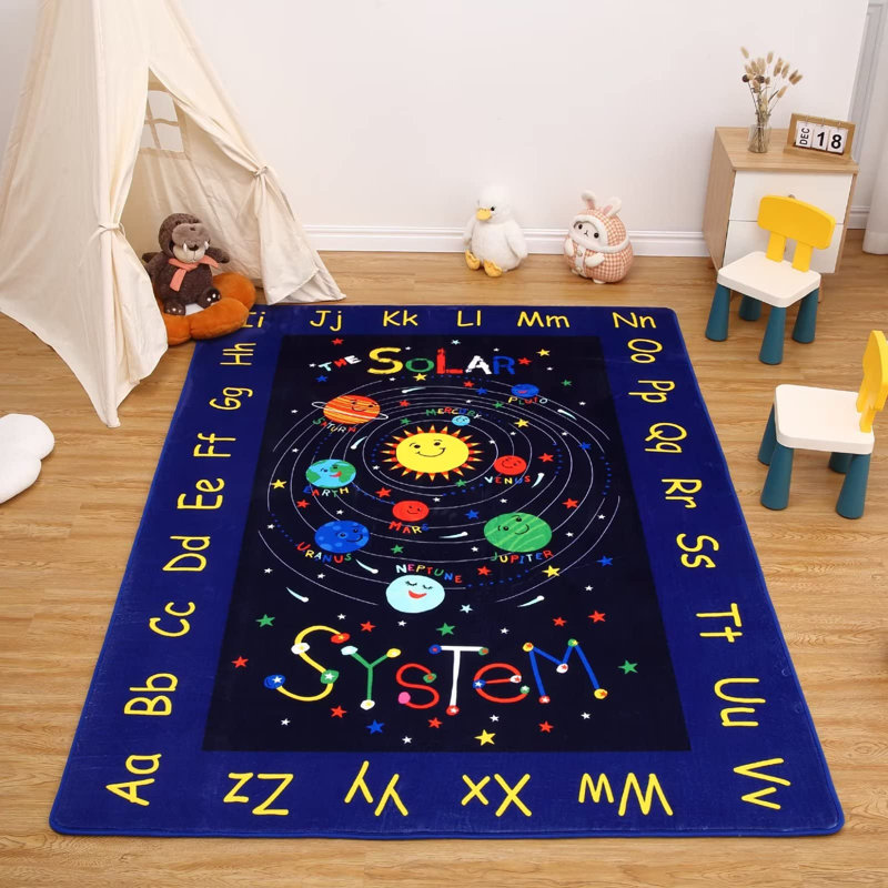 Grand tapis 3 x 5 pi - Tapis de jeu bleu Alphabet Antidérapant, Rectangulaire 3 pi x 5 pi