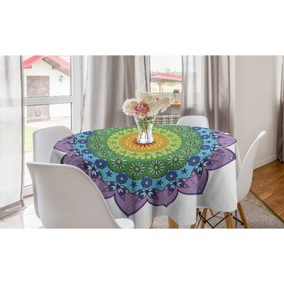 Ambesonne Rainbow Mandala Round Tablecloth, Ornate Round Eastern Motif With Daisies And Foliage Leaves Oriental Culture, Circle Table Cloth Cover For -  East Urban Home, 76022A59EF7F4479B93291255A5E7E98