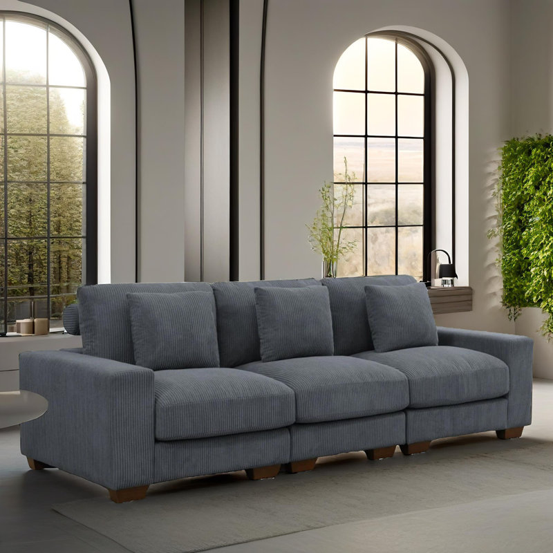 Astra Dark Gray Corduroy Sectioanal 3-Piece Living Room Double Armrests Sofa Set, Gray