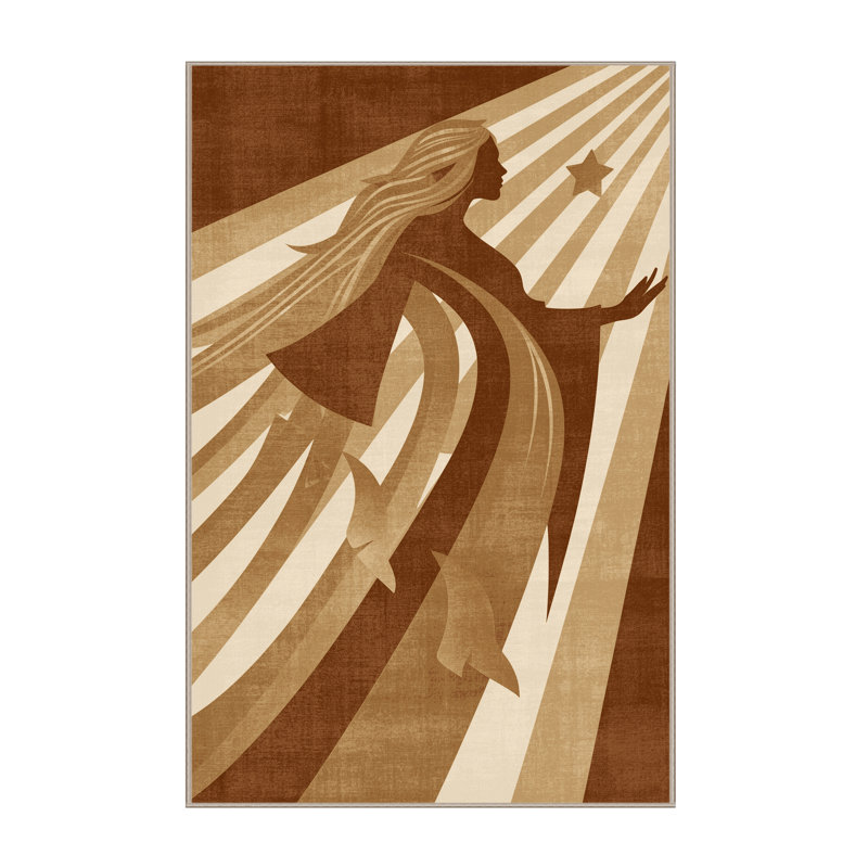 Tapis arc-en-ciel doux et moelleux à motif art déco brun et beige, 3 x 5