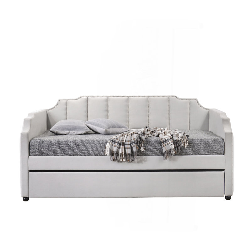 Lit de jour en velours Peridot Dove Grey avec couchette (simple)