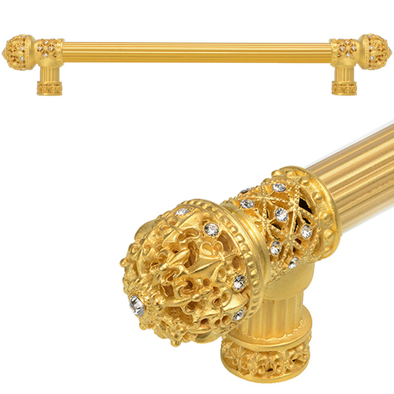 Carpe Diem Hardware 7655R-8C Versailles Gilded Mercury Fleur De Lys 12 inches c.c. long pull small finial with Swarovski Crystals with 5/8 reeded center in Gilded Mercury