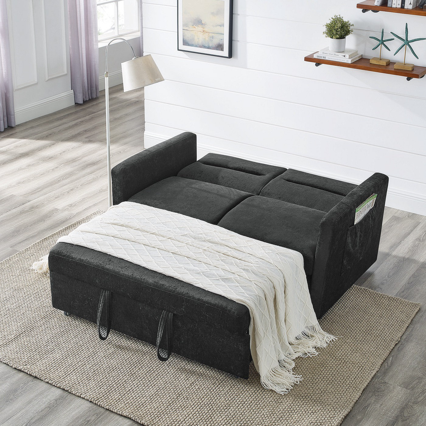 GZMWON Loveseat, Sofa Bed with Pullout Bed, Adjsutable Back and 2 Arm