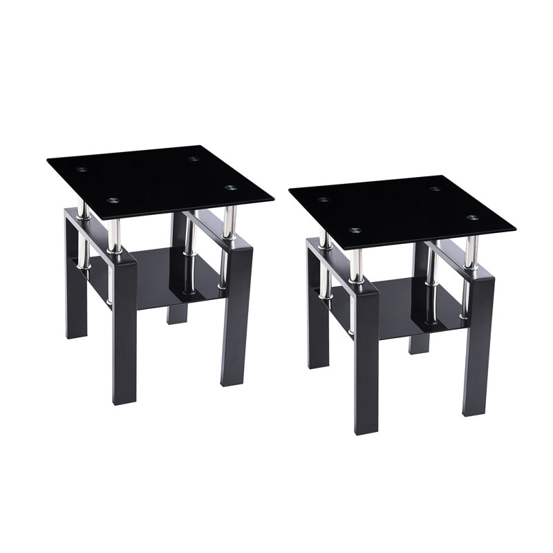 2 pièces, table d'appoint rectangulaire en verre trempé noir, bord de cascade, chambre à coucher, assemblage pratique et facile à installer
