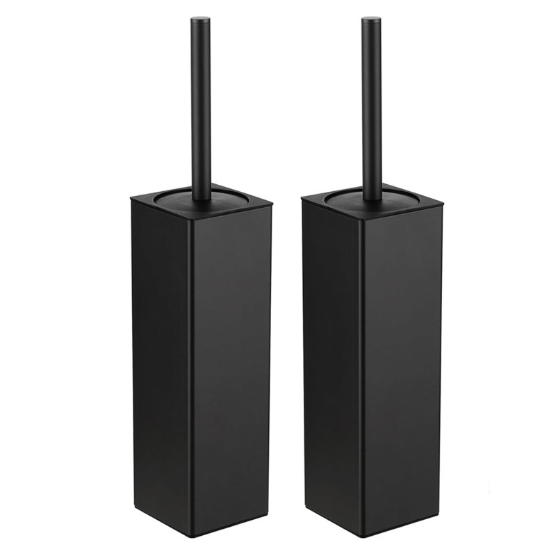 2 Piece Square Toilet Brush And Holder,Durable And Stable,Black