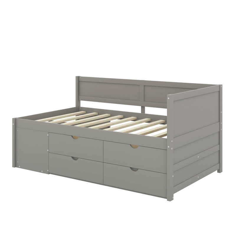 Lit de jour avec tiroirs et tablettes, Gris, Lit simple