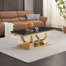 Skailar Pedestal Coffee Table,Faux Marble Top Metal Base
