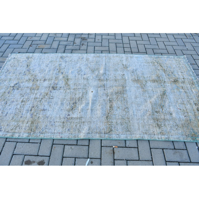 Tapis turc beige et bleu tissé à la main, idéal pour la décoration intérieure et l'intérieur