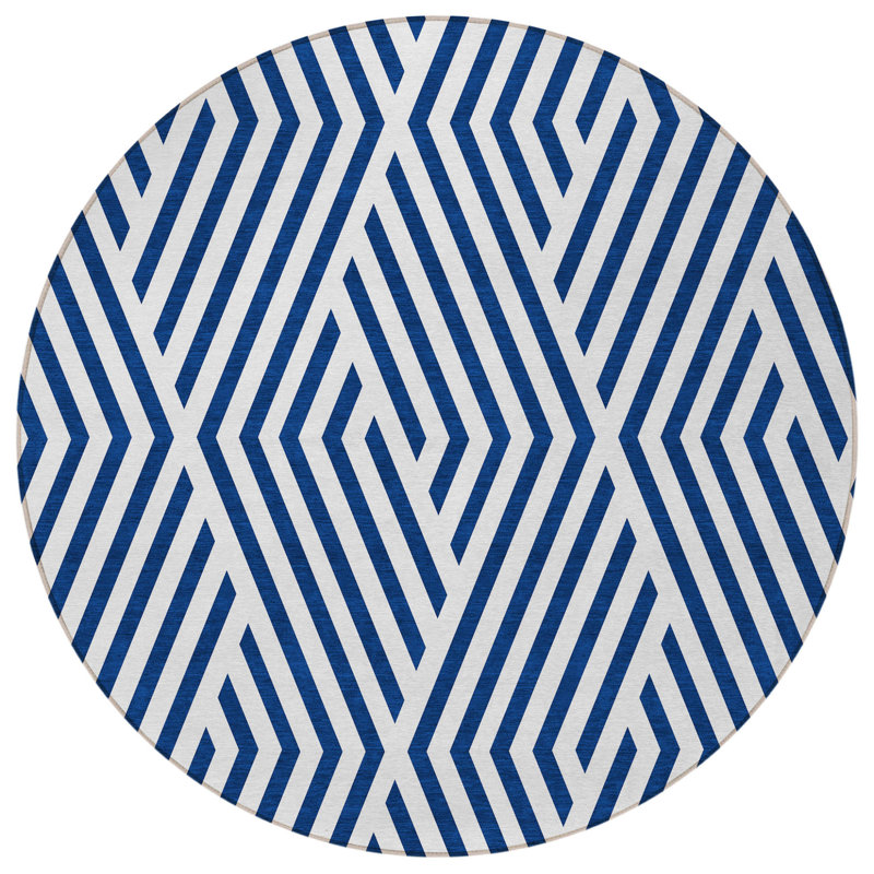 Tapis d'intérieur rond antidérapant 8 pi bleu marine et blanc
