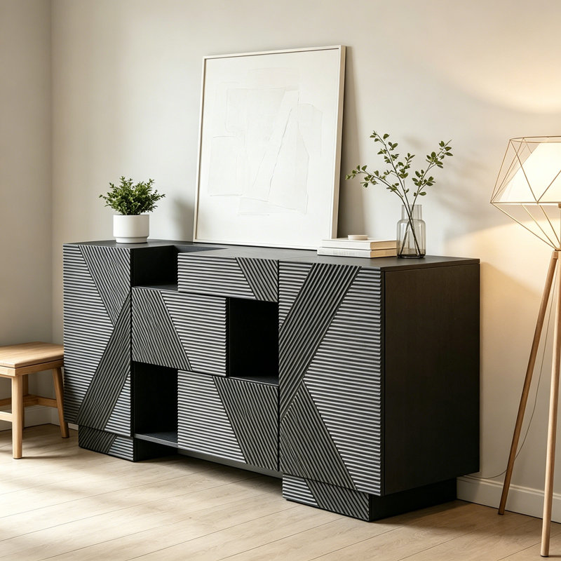 Armoire d'entrée Mid-Century, Gris foncé, H 33,5 po x l 63 po x P 15,7 po