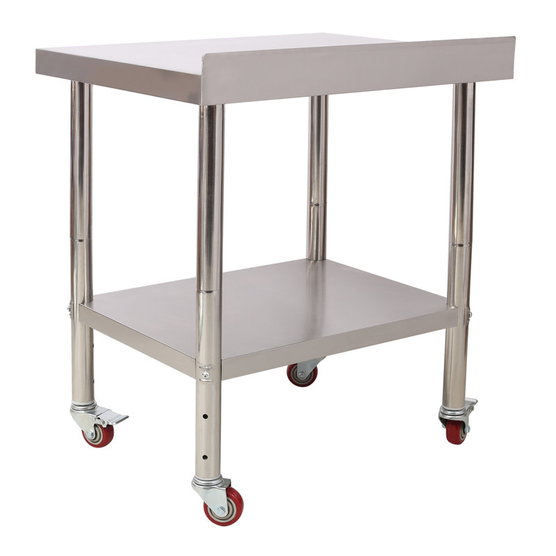 Table de préparation en acier inoxydable, table de travail en métal robuste de 30 po x 24 po x 35 1/2 po, capacité de charge de 440 lb avec tablette de dosseret réglable et 4 roulettes, poste de travail commercial pour restaurant de cuisine