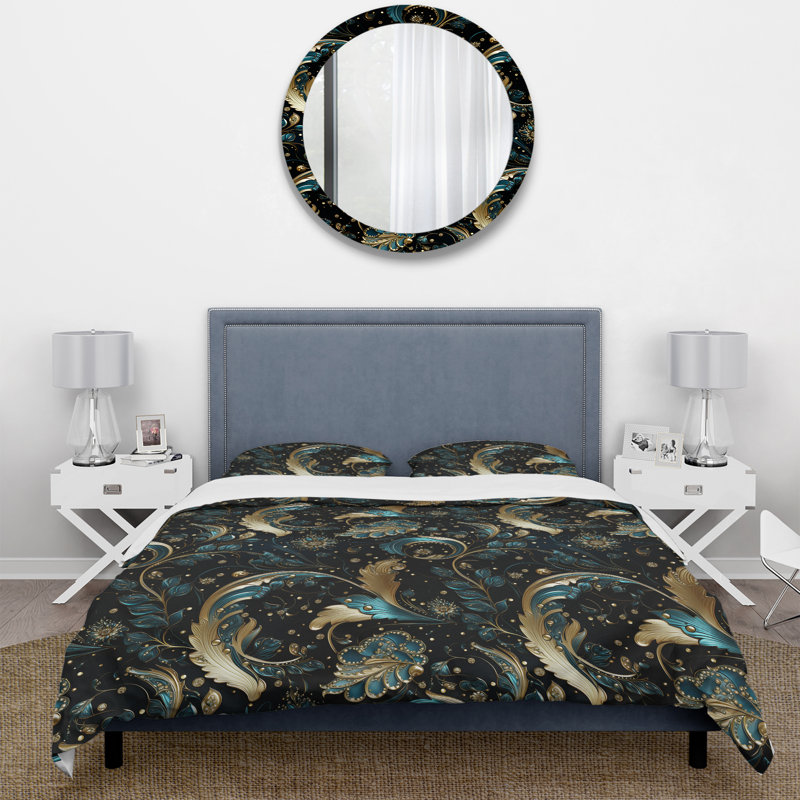 Ensemble de housse de couette à motif cachemire doré Gilded, Housse de couette pour grand lit et 2 taies décor