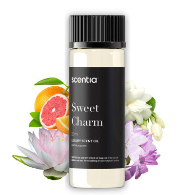 Huile pour diffuseur Sweet Charm | Huile essentielle d'aromathérapie romantique pour l'amour et la soirée amoureuse | Huile de la collection Valentine avec jasmin, lis et musc | 20 ml | 0,67 oz liq.
