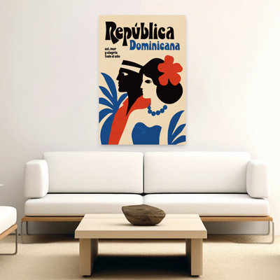Dominican Republic Tropical Travel Colorful Retro Vibrant Beach Summer Wall Art Print 1 Piece Wrapped Canvas Wall Art