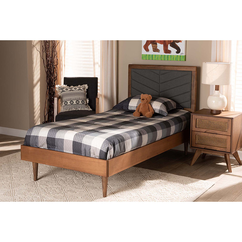 Upholstered Platform Bed, Dark Gray/Walnut Brown
