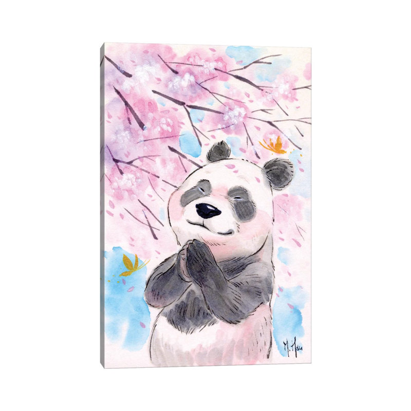 Cherry Blossom Wishes Panda by Martin Hsu - Print on Canvas, 66.04 cm H x 45.72 cm W x 3.175 cm D, Wrapped Canvas