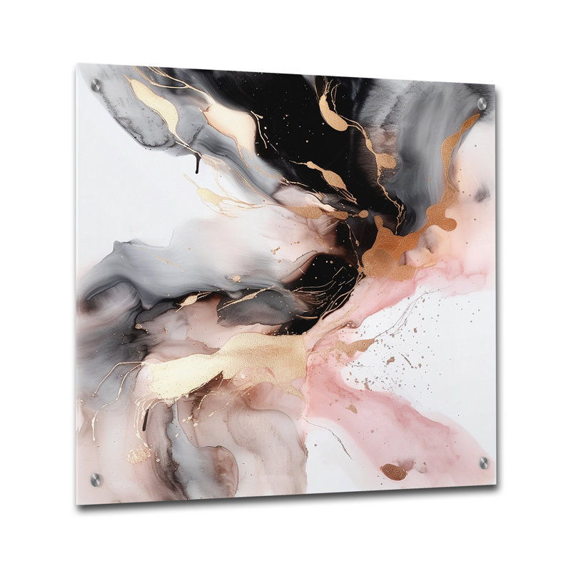 Rose noir texturé, éclaboussure de marbre I - art mural acrylique abstrait en marbre, H 16 po x l 16 po