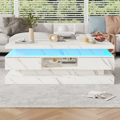 47.2'' LED Coffee Table With 2 Storage Drawers, High Gloss