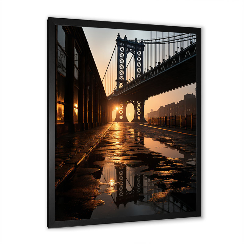 «Leiyana Black Bridge Suspension in Shadows», reproduction sur toile, H 32 po x l 16 po x P 1 po, Cadre photo noir