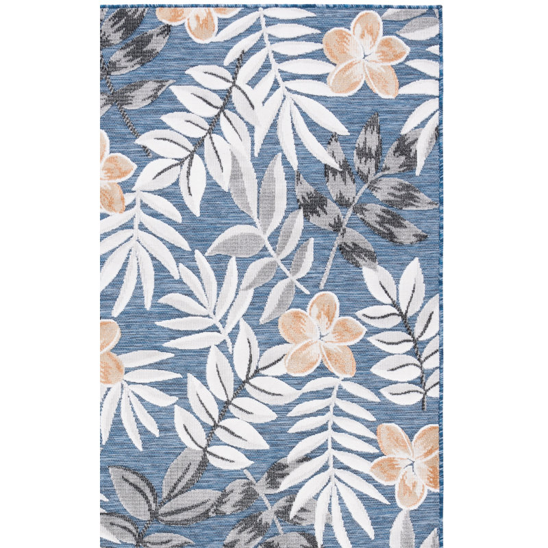 Strinko Floral Blue/Gray Indoor / Outdoor Area Indoor/Outdoor Area Rug, Rectangle 9' x 12'