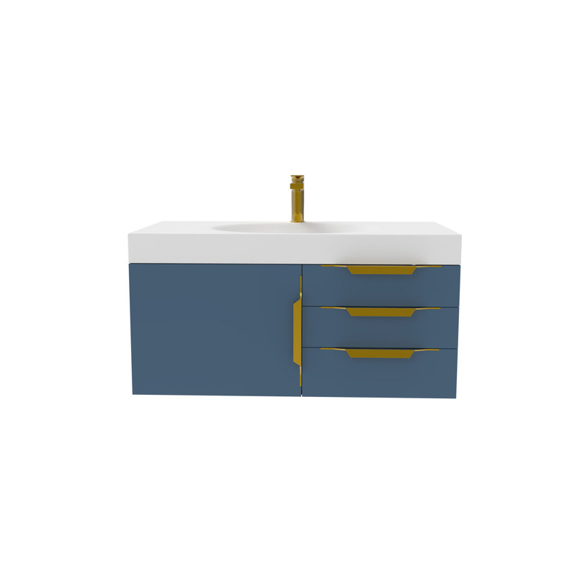 Ensemble de meuble-lavabo simple 36 po Genieva, Blanc, Noir, Or