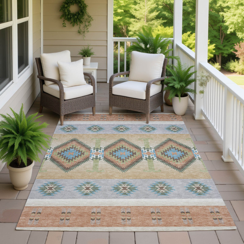 Machine Washable Indoor/Outdoor Chantille ACN2541 Lodge Rug, Rectangle 5' x 7'6", Copper