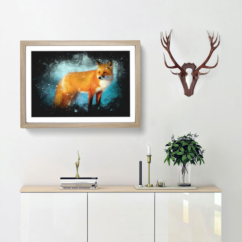 The Red Fox - Picture Frame Graphic Art Print, 62cm H x 87cm W x 2cm D, Oak Framed