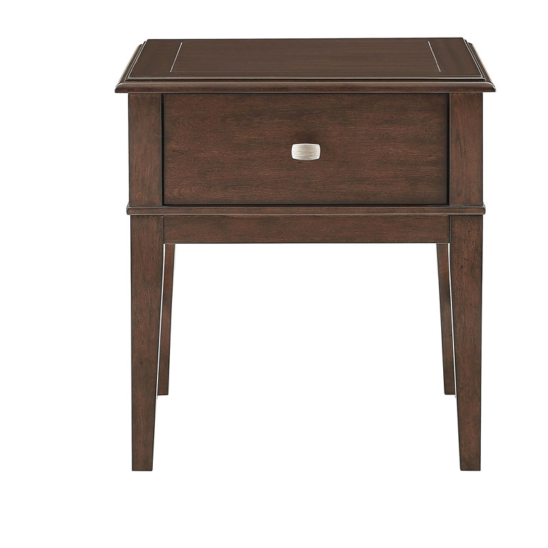 Une table de bout à tiroir classique avec une finition brune et des ports de chargement USB, un meuble de salon, 1 pièce