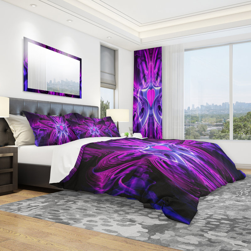 Heart At The Center Purple Abstract - Ensemble de housse de couette à motif abstrait - Microfibre de polyester