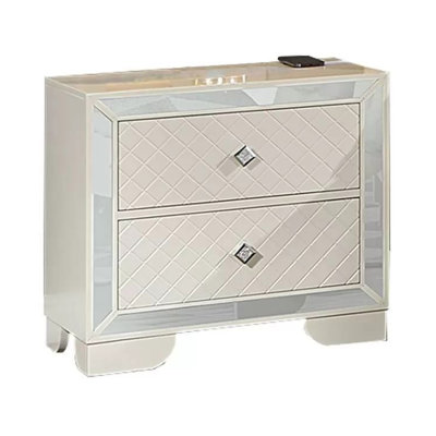 Athon Nightstand With 2 Drawers, Built-In Charging Port, Ivory Wood