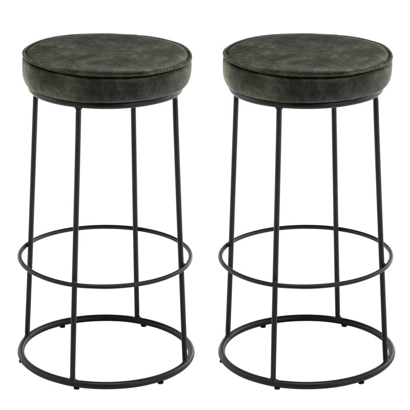 Mccree Upholstered Counter Stool with Metal Frame, Green