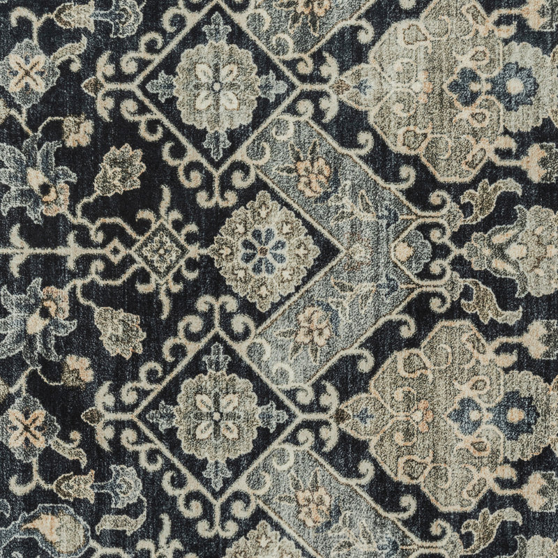 Tapis bohémien crème Samira Tanis Anthracite, Rectangle 8 pi 9 po x 13 pi 1 po