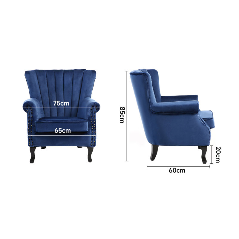 Cadsden Velvet Wingback Chair, Blue