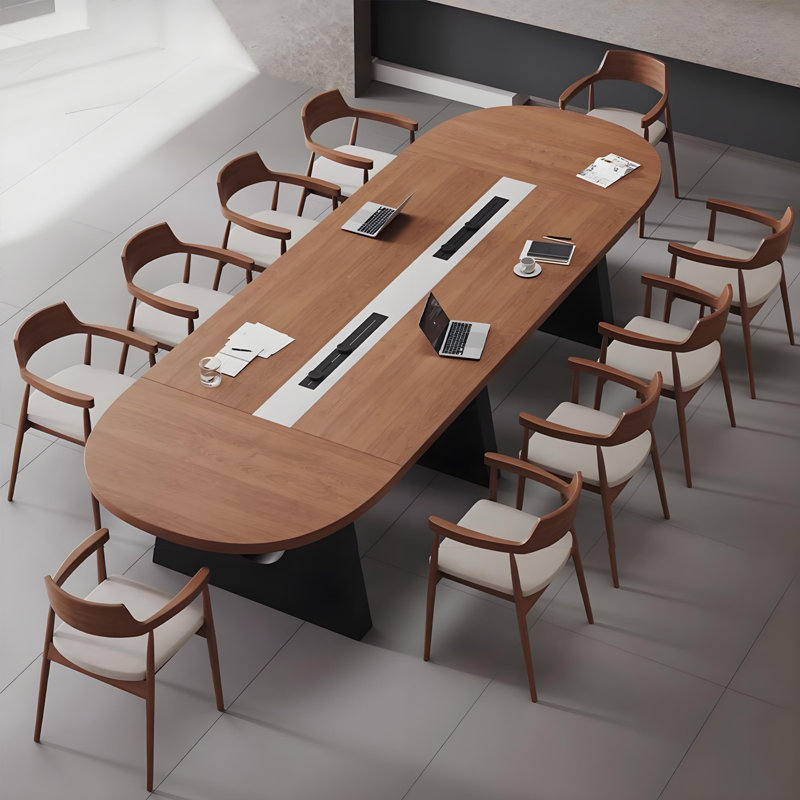 Grande table de conférence 94,49 po, moderne, minimaliste, ovale, en bois massif, longue table de conférence pour plusieurs personnes, bureau