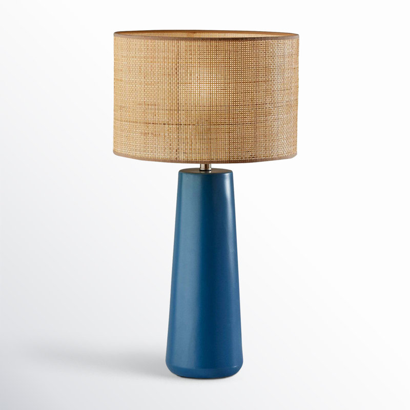Piazza Table Lamp, Blue, 30''H x 16''W x 16''D, Natural Rattan w. Beige Trim