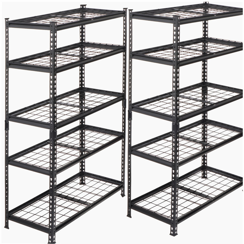 Ensemble de 2 tablettes de rangement à 5 niveaux, étagères de garage robustes, étagères réglables, tablette en acier, assemblage sans boulon, pour garage, remise, noir