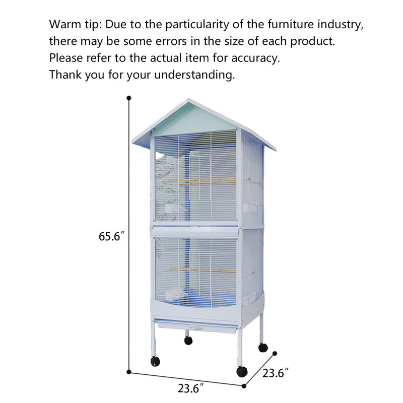 Cage à perroquet moderne en métal bleu clair à double couche avec plateau coulissant