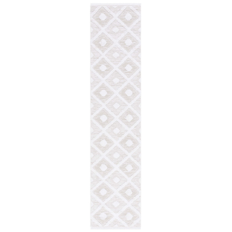 Tapis géométrique beige / ivoire Abisoye, Tapis de couloir 2 pi x 11 pi