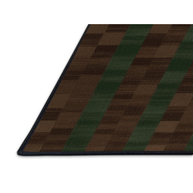 Machine Washable Checkered Brown Area Rug, Round 5'