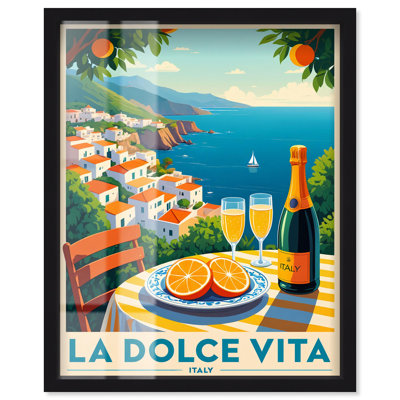Sorrento Sunset Sips Shadowbox Print Retro Summer Prints by Art Remedy