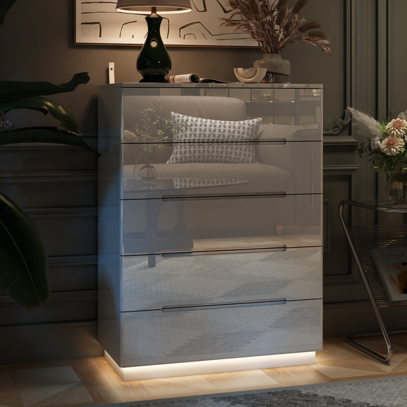 Commode 5 tiroirs Cada, Blanc