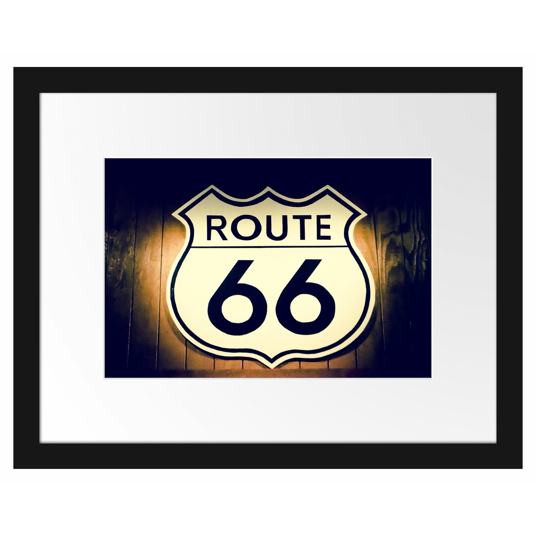 Modernes Route 66 Schild Gerahmter Fotokunstdruck