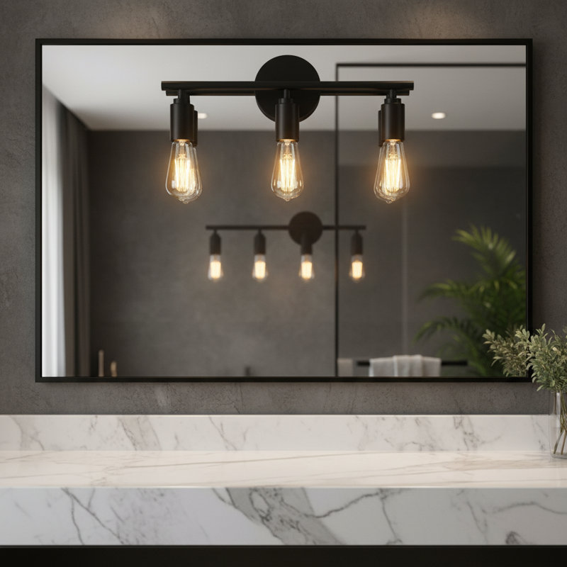  Éclairage pour meuble-lavabo 3 lumières noir (ampoules non incluses) - convient aux salles de bain, aux toilettes et aux espaces de coiffeuse.