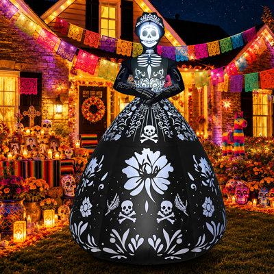  9.4 FT Halloween Inflatable Ghost Bride in Black Dress with Built-in LED Lights