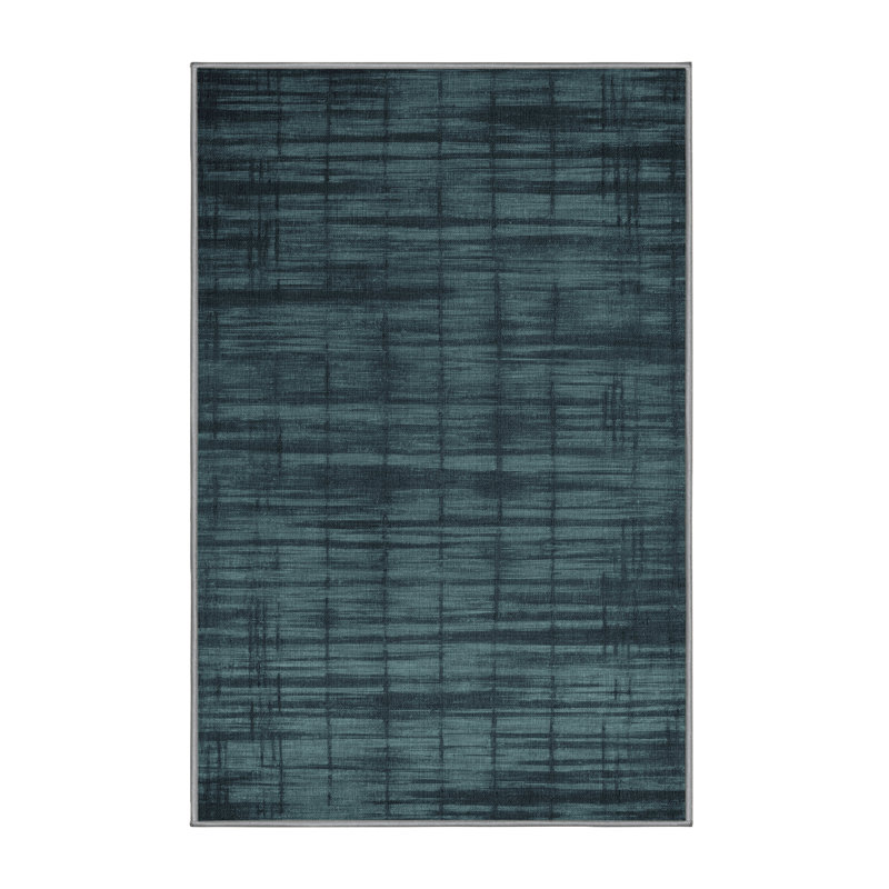 Tapis abstrait vert lavable à la machine, Rectangulaire 8 pi x 10 pi