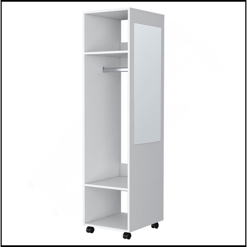 Armoire Benson en mélamine avec miroir et rangement ouvert, Blanc