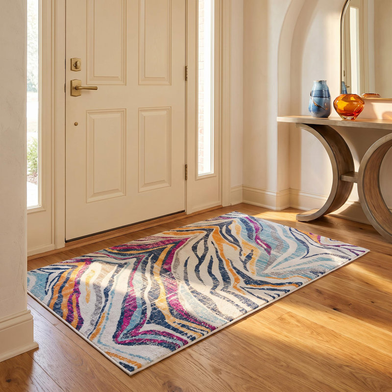 Tapis ivoire et bleu Raen, Tapis de couloir 2 pi x 5 pi