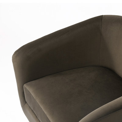 Eugenie Applewold Upholstered Coffee Velvet Swivel Barrel Chair with Solid Wood Base