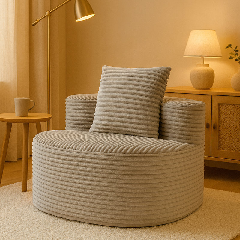 Fauteuil en velours côtelé à une place en gris fumé, rembourrage en mousse haute densité, toute la structure, sans assemblage, sièges moelleux et de soutien avec coussins confortables pour le confort d'un appartement